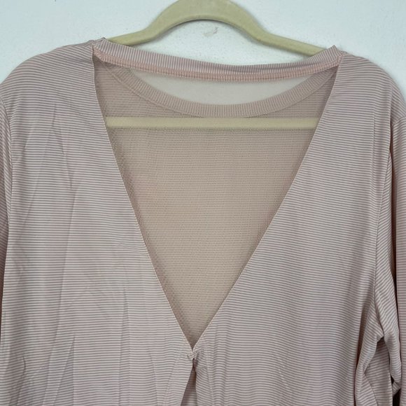 Zyia Woman's XL Light Pink Long Sleeve Striped Open Back Athletic Work‎ Out Top - Picture 6 of 10
